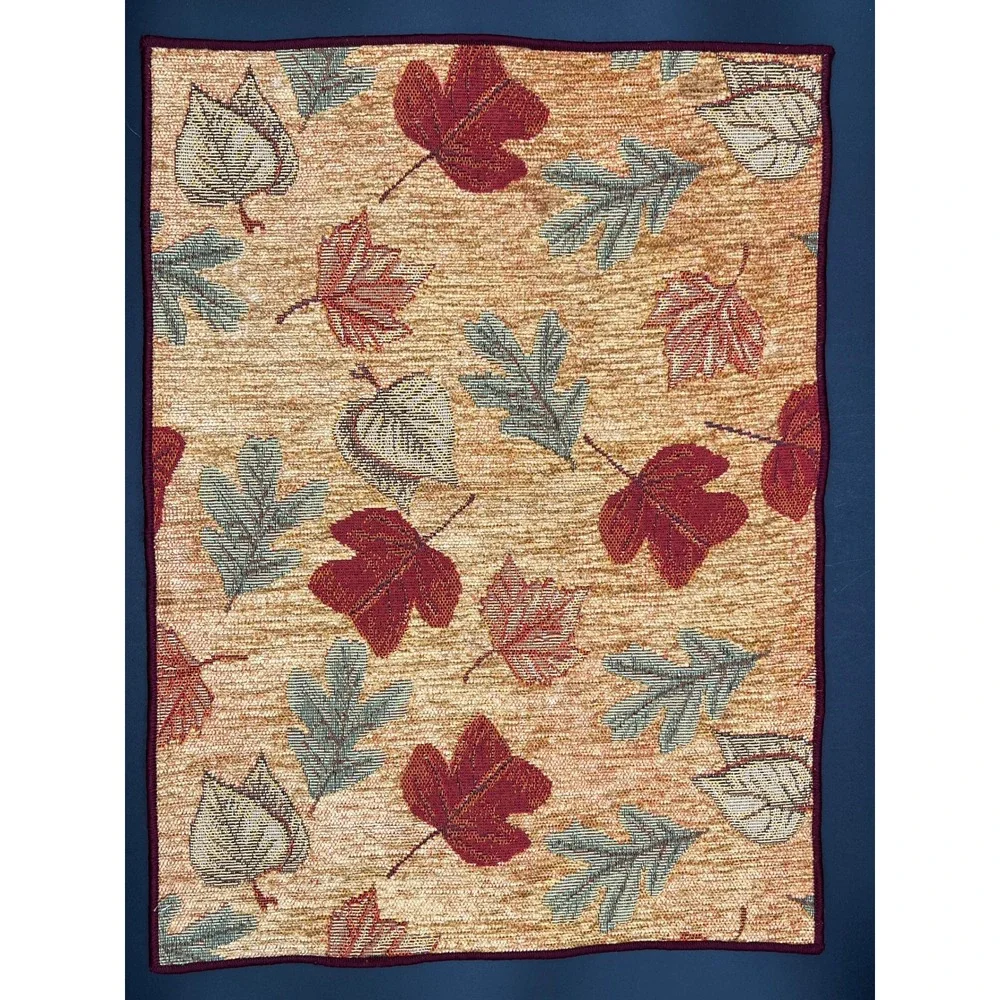 Set of 4 Autumn Leaves Woven Tapestry Placemats Burgundy Sage Tan Decor 17